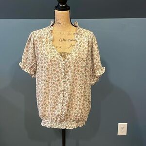 *3/$15 Zenobia Sheer Ivory Floral Sheer Blouse 3X NWT